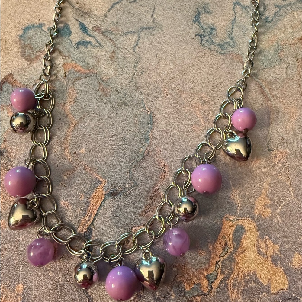 Short Light Purple & Silver Beaded Chain Necklace ⛓️💜🩶